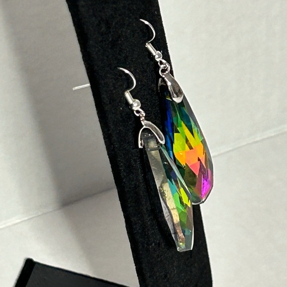 Sterling Silver Multicolor Teardrop Crystal Earrings - Picture 3 of 5